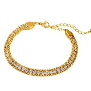 Gold PVD Stainless Steel Double Chain Bracelet with Luminous Inset NEW